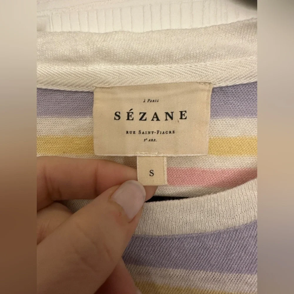 Sezane Constance Striped Tee in Lavender, Pink, Yellow - Small - Picture 4 of 6